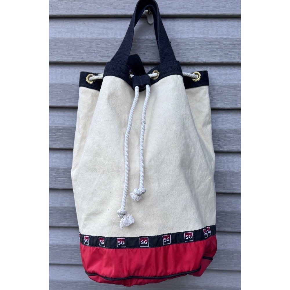 Scarborough Tweed Canvas Ditty Duffle Bag Back Pack Sailor Navy Red USA